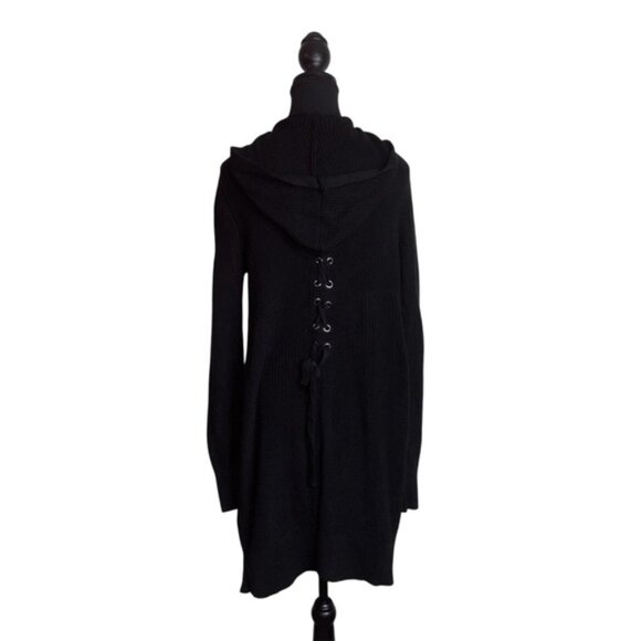 Soho Black Women's M Sweater Open Front Longline Cardigan Crisscross Back Pocket - Picture 2 of 12
